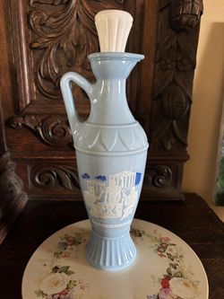 Jim Beam Greek Philosophers Blue Milk Glass Decanter Vintage 1961