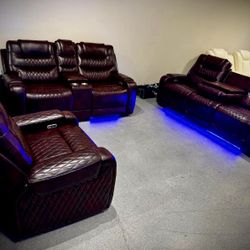 Brown Power Recliner Sofa Set  with Built-in USB Ports/Storage Console