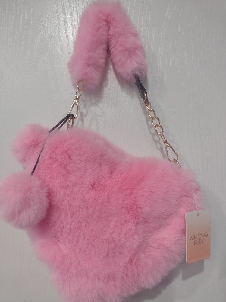 Faux Fur Heart Purse