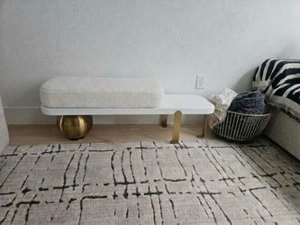 Homary 47.2” White & Gold Fleece Upholstered Bench/ Check out my other listings