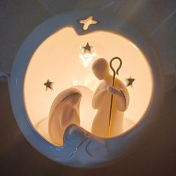 Small Globe Holy Family Porcelain Lighted Nativity Scene Sculpture