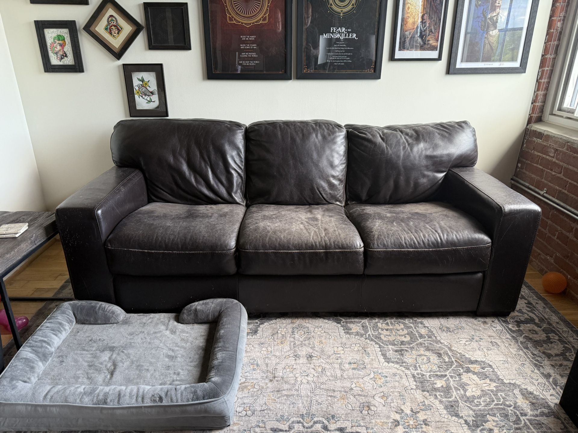Moving sale! Black Leather Couch.