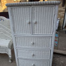 PIER 1 WOOD & WICKER CHEST OF DRAWERS/DRESSER 29” wide 50” tall 21” deep