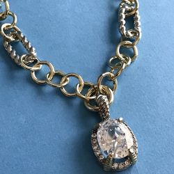 Sparkling Crystal Pendant Two Tone Gold/Silver - Adjustable 17” to 19” Chain  *Pickup Boca Raton