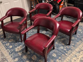Set of 4 Burgundy Leather Club Chairs
