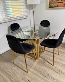 Black and Gold Round Dining Table Set for 4