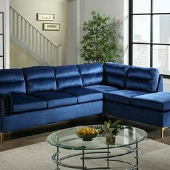 Vogue Velvet Sectional Blue Sofa 
