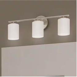 Progress Lighting Replay Collection 22 in. 3-Light Brushed Nickel Etched White Glass Modern Bathroom Vanity Light