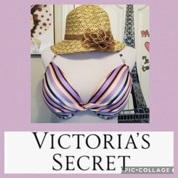 Victoria's Secret Stripe Bikini Top Swim top Size 34 DD New