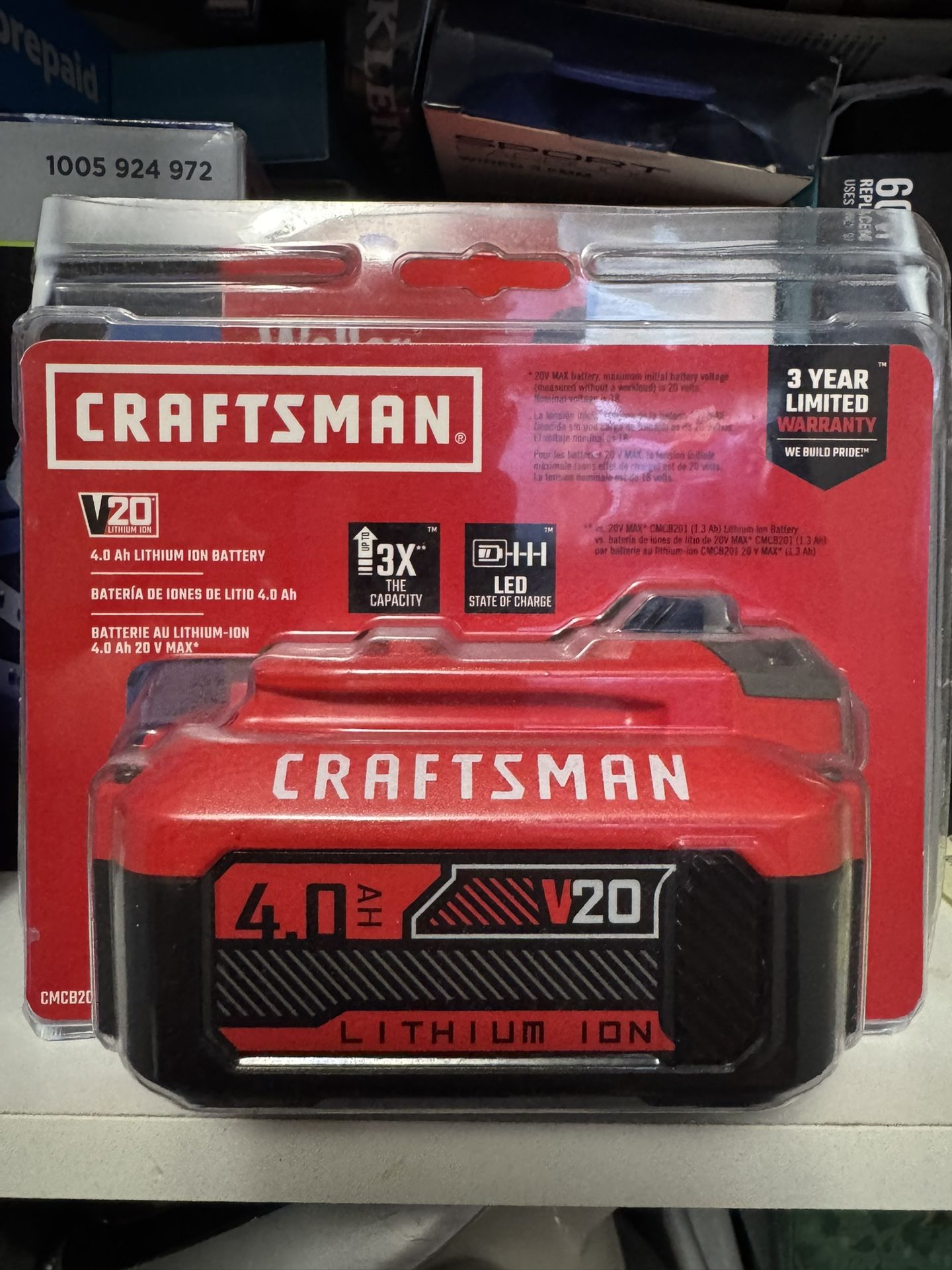 CRAFTSMAN V20 20.0 -Volt, 4.0 Ah 1.0 -Pack Lithium Ion (Li-ion) Battery