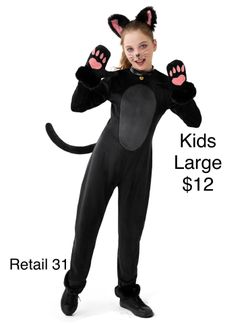 Kids Black Cat Kitty Costume Large Halloween/ Disfraz de Gato Niños Grande