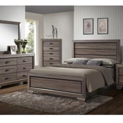 Farrow Grey/Brown Finish Solid Wood Bedroom Set 5Pcs