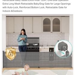 Hunan Tusunny 33”x118” Extra Wide Retractable Baby Gate, Mesh Large Baby Gate Dark Grey NEW $60