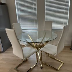 Luxury Modern White And Gold Dining Table With 4 Chairs 