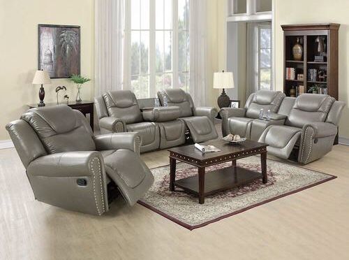 Grey Breathing Leather 3-Piece Couch Living Room Sofa Set