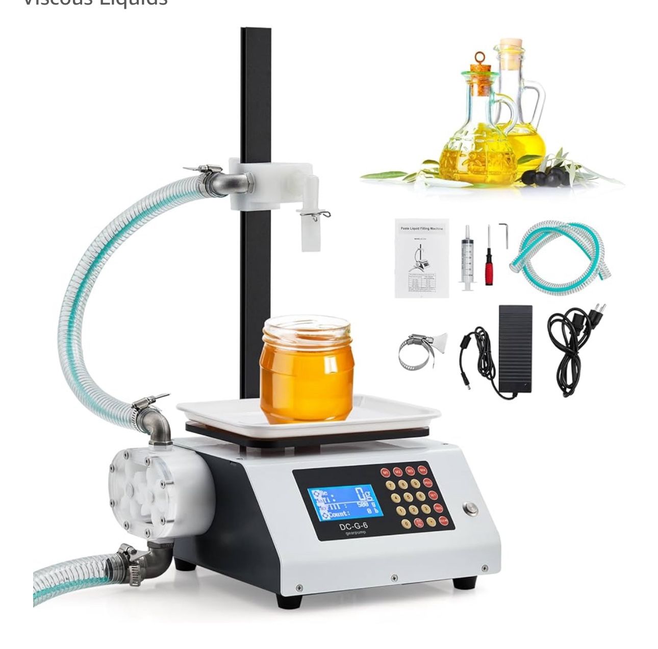 Honey Filling Machine 50-5000g,Automatic Weighing Paste Liquid Filler Machine 120v 120W,Gear Pump Digital Control Bottle Filling Machine