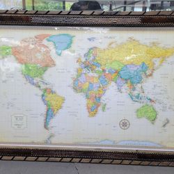 World Maps With Nice Rope Style Wood Frame 