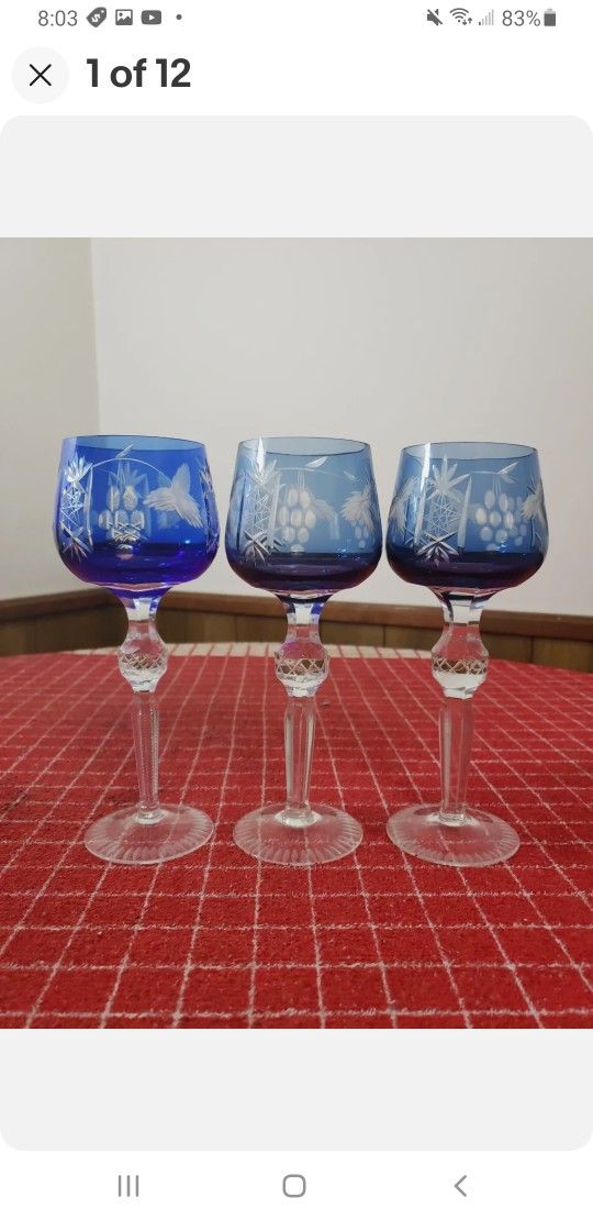 Set Of 11 Bohemian Czech Style Cut To Clear Multi Colored Wine Hock Balloon Glasses Gorgeous Set