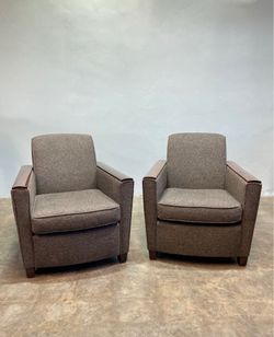 Set of Reupholstered Vintage Armchairs with Wood Armrests