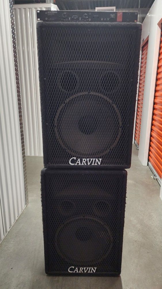 Professional PA Passive Speaker & Amp Setup. 2 Carvin TR1502 & Fender SPA 3000 Amp