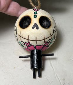 Halloween Crazy Head Vintage Day Of The Dead 3D Wood Ornament NOS
