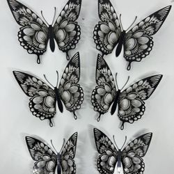12 Black 3D Reflective Wall Decor Butterflies 