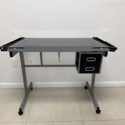 Glass Top Drafting / Work Desk (with drawers & wheels)