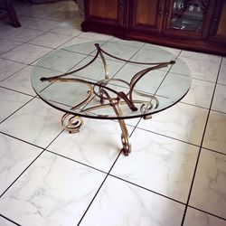 Gold Metal Accent Table - Very Thick Glass Top - Vintage