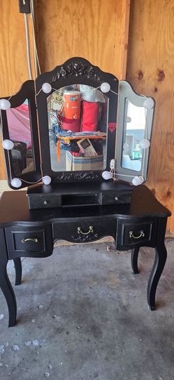Black French Country Vanity Desk – Queen Anne Style Makeup Table