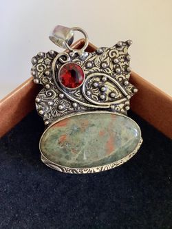 Artistic  large  Silver  Pendant  With Ruby Stone for Necklace New $20 /  Fashion  long dangle  Earring New  $12  