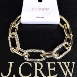 (NEW) WOMEN’S J.CREW FACTORY GOLD PAVÉ LINKS BRACELET - SIZE: OS (ONE SIZE) 