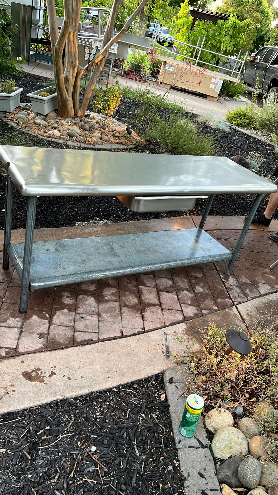 Stainless Table W/ Pull Out Drawer And Second Shelf