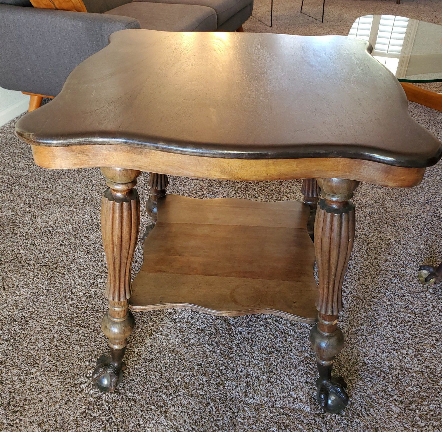 Antique tables with cast iron and glass ball feet