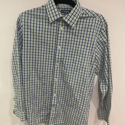 Boys Size 16 Chaps Dress Shirt Green & Blue Long Sleeved Oxford Point Collar