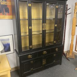 Black 4-Door 2-Draw 3-Shelf One Piece China Hutch Cabinet $125