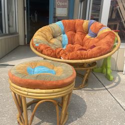 Vintage Papasan Chair And Ottoman