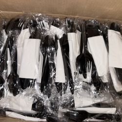 800 Pcs Disposable Plastic Cutlery Set, Black