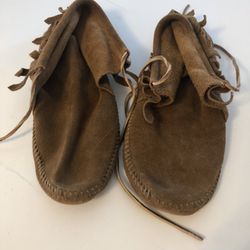 Vintage Moccasin Suede Leather Finge Boho Ankle Boots 
