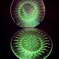 Two Beautiful, Clear, Salad Plates (UV Reactive) Vintage 