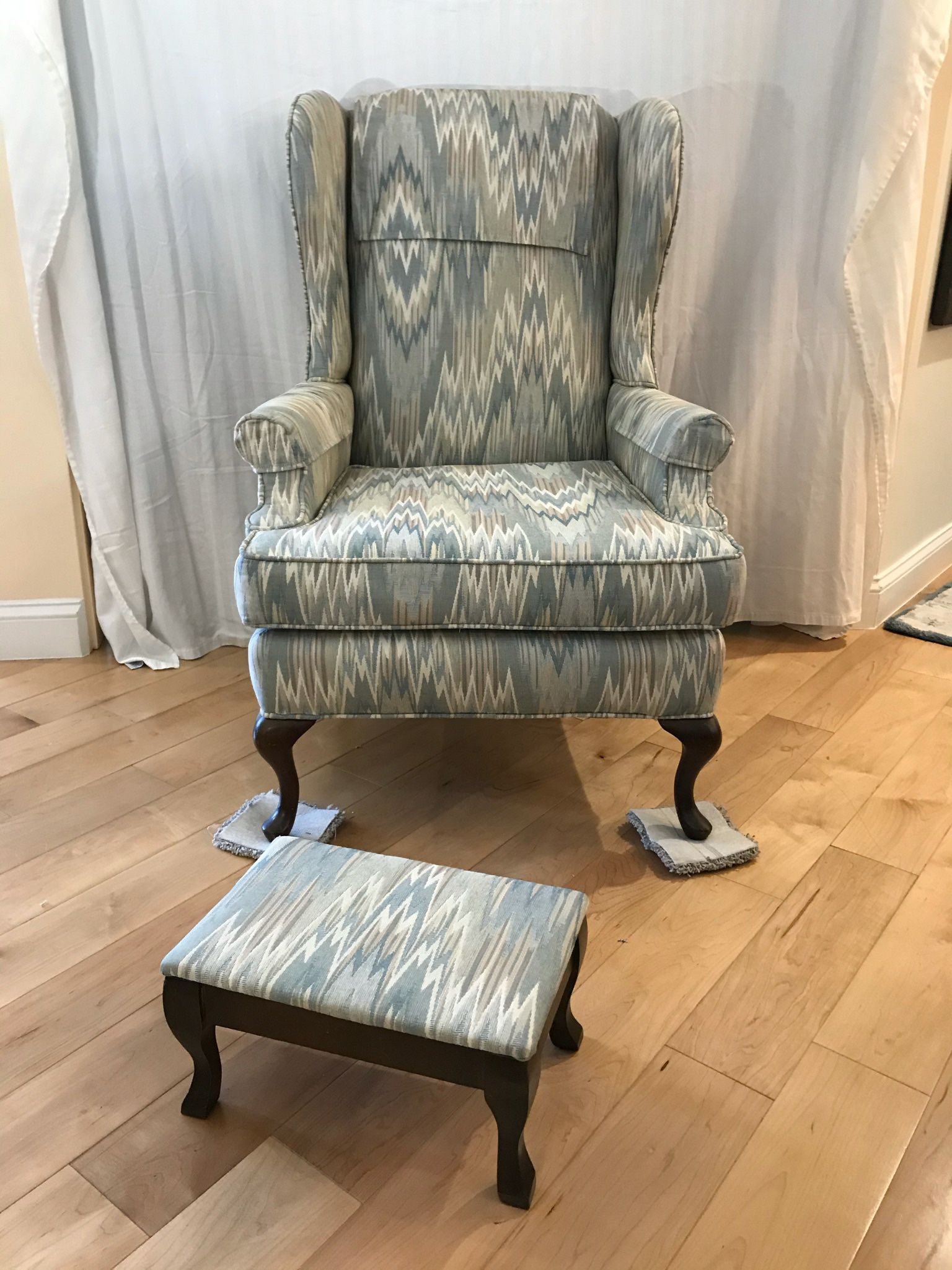Vintage Wing Back Chair And Foot Stool