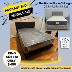 Comfy & Elegant King Bed Frame 🚨 Includes Mattress & Box Spring for ONLY $449. Ready for Delivery Today 🚛