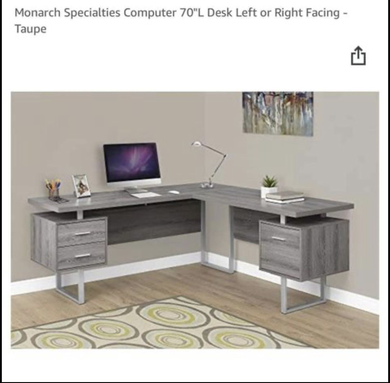 70” L-Shaped Desk, Left/Right Facing by Monarch Specialties 