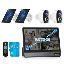 2-Way Audio & Solar Battery Powered) 10’’ UHD Monitor Security Cameras Wireless Outdoor for Home Security WiFi Camara System PIR Motion Sensor Flood L
