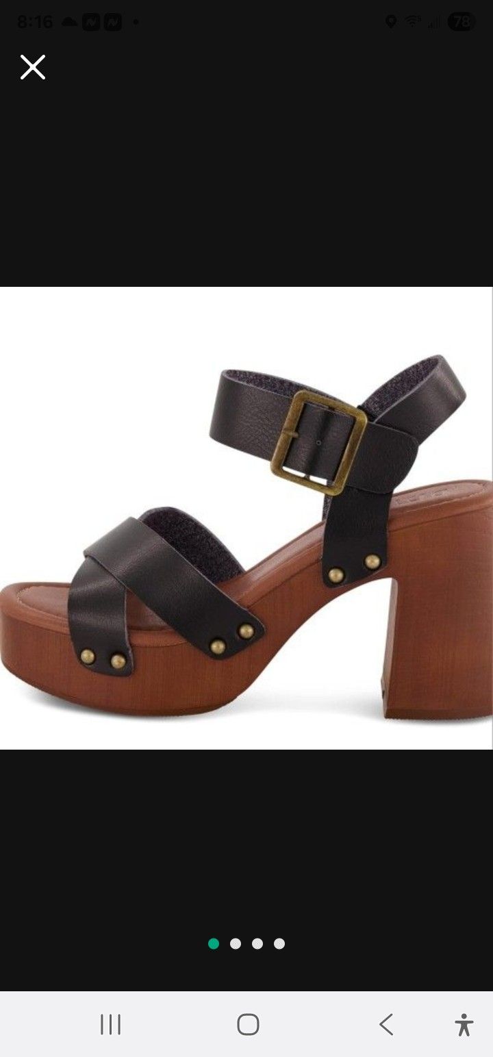 Dunes Women's Patsy  Faux Leather Wood Sandal and Comfort Foam and LiteSole Technology, Wide Widths