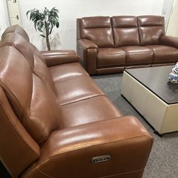 Furniture- Zero Gravity 100% Real Leather Power Recliner Sofa- Varsani