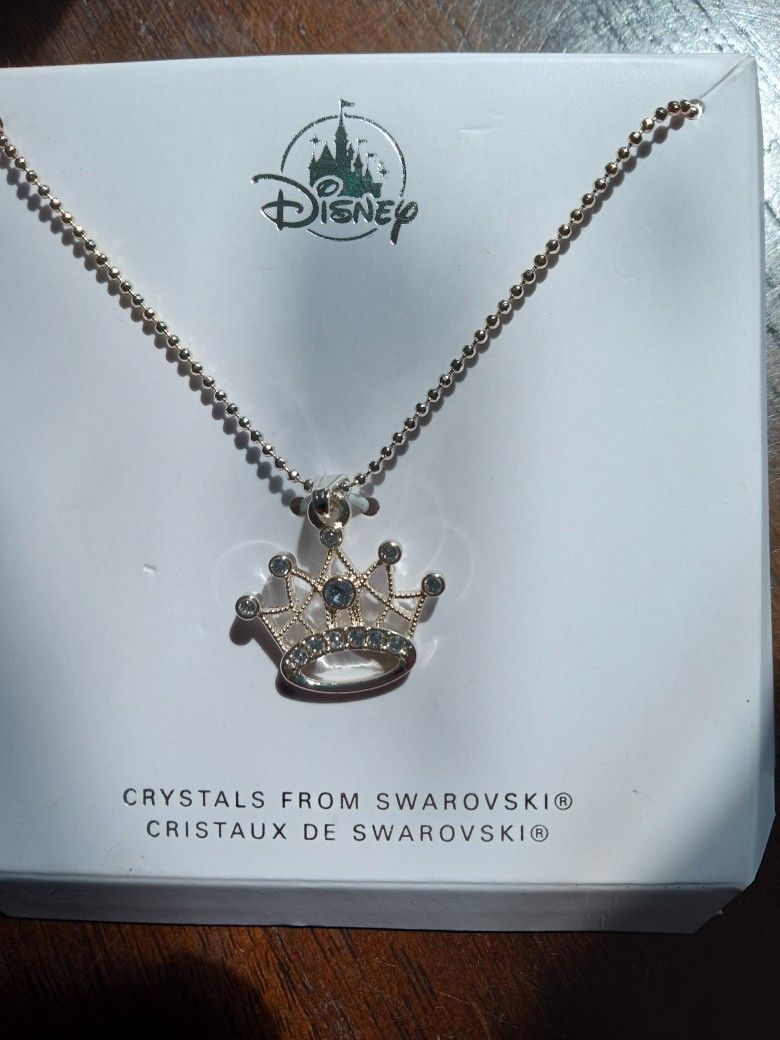 Official Disney Crown Swarovski Crystal Necklace New Tiara Jewelry