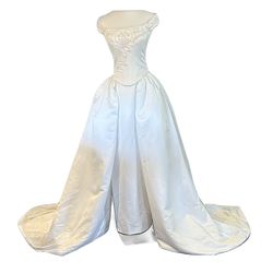 Vintage 3 Piece White wedding dress - Corset, Sheath, Bustle With Seed Pearl Trim Size 4