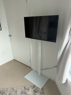 32” TV + White Adjustable Floor TV Stand - Fits 27” to 65” TVs