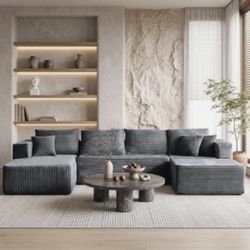 Brand New In Box Unopened    133 Inch 6 Seater Modular Cloud Sectional Sofa Set with Ottoman, No Assembly Compression Floor Sofa with Memory Foam, Bla