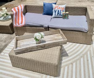 Outdoor Patio Set Rattan/Wicker Couch Table, And Ottoman